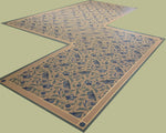 Load image into Gallery viewer, Full image of this shaped floorcloth with an all over floral pattern based on a Christopher Dresser pattern.