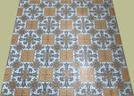Load image into Gallery viewer, Full image of this floorcloth with a Greek Key design based on a Christopher Dresser pattern.