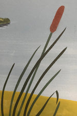 Load image into Gallery viewer, Close up of a cattail motif - Rufus Porter Floorcloth #1.