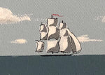 Load image into Gallery viewer, Close up of a ship motif - Rufus Porter Floorcloth #1.