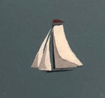 Load image into Gallery viewer, Close up of a sall boat motif - Rufus Porter Floorcloth #1,