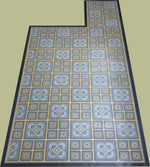 Load image into Gallery viewer, Full image of this shaped floorcloth, based on a rare geometric dresser design.