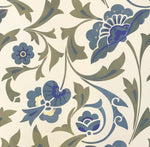 Load image into Gallery viewer, Close up image of this floorcloth’s all over floral pattern based on a Christopher Dresser pattern.