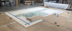 Load image into Gallery viewer, A second production image of this floorcloth showing the stencil progression done in a manner to ensure that the pattern remains square to the floorcloth.