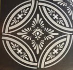 Load image into Gallery viewer, A close up of the interlocking circle motif and palette for Grace Floorcloth #5.