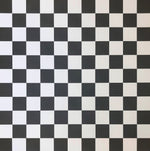 Load image into Gallery viewer, Full image of this black and white checkerboard floorcloth measuring 9.5' x 9.5'.