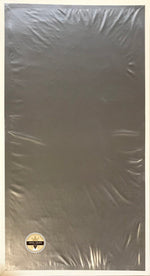 Load image into Gallery viewer, The backside of the Circle & Line floocloth which shows the waterproof vinyl layer adhered to the hem.  Underneath that, is a layer of carpet padding.