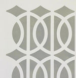 Load image into Gallery viewer, A close up of the corner of our Circle & Line floorcloth.