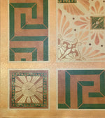 Load image into Gallery viewer, Close up corner image of this floorcloth, based on a design by Christopher Dresser.