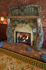 Load image into Gallery viewer, In-situ image of this floorcloth, based on a design by Christopher Dresser. Photo by Sally Painter.