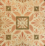 Load image into Gallery viewer, Close up of this floorcloth’s deco center motifs, based on a design by Christopher Dresser.