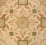 Load image into Gallery viewer, Close up of this floorcloth’s deco center motifs, based on a design by Christopher Dresser.