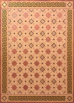 Load image into Gallery viewer, The full image of this floorcloth, Greek Deco #3, based on a pattern from Christopher Dresser's "Studies in Design", c.1875.
