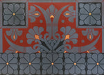Load image into Gallery viewer, A close up of the border of this floorcloth, created by repeats of the floral element.