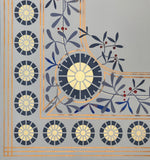 Load image into Gallery viewer, Close up corner image of this floorcloth.  The design is based on a ceiling pattern in the 1889 Robert Graves Co. Wallpaper Catalog.