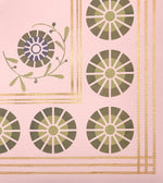 Load image into Gallery viewer, A close-up of the corner of this floorcloth using some elements from a Robert Graves ceiling wallpaper pattern.