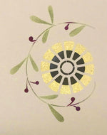 Load image into Gallery viewer, Close up of one of two flowers scattered in the interior of this floorcloth.