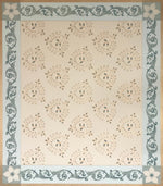 Load image into Gallery viewer, Full image of Graves Circles and Scrolls Floorcloth #3. The center pattern is based on a Robert Graves and Co. wallpaper pattern c1880s, complemented by a lovely scroll border with StarFlowers in the corners.