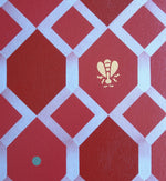 Load image into Gallery viewer, A close up of the center motifs for Honeycomb Floorcloth #3.