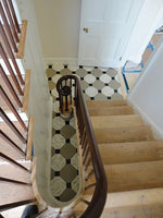 Load image into Gallery viewer, Installation photo of Hamilton Grange Floorcloth installed in the Stairwell.
