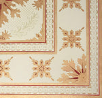 Load image into Gallery viewer, Close up of the corner of this floorcloth showing the border which is a combination of elements from the interior motifs, lines, and a complimentary circle and dot pattern.