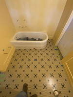 Load image into Gallery viewer, A photo of the Hindry Linoleum Floorcloth #1 being installed wall-to-wall.