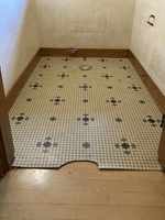 Load image into Gallery viewer, A photo of Hindry Linoleum Floorcloth #2 being installed.