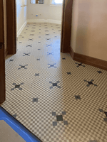 Load image into Gallery viewer, A photo of the Hindry Linoleum Floorcloth #3 being installed wall-to-wall.