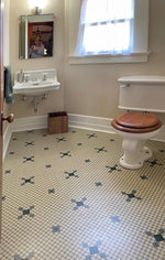 Load image into Gallery viewer, An in-situ image of the Hindry Linoleum Floorcloth #3 installed wall-to-wall.