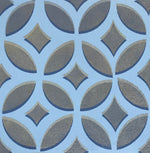 Load image into Gallery viewer, Close up of this floorcloth adorned with an interlocking circle pattern.