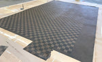 Load image into Gallery viewer, This is the finished floorcloth sheet.  The unadorned area will be cut away and used as a narrow border around the edge of the floorlcoth.