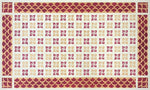 Load image into Gallery viewer, The interior of this floorcloth is based on an original linoleum pattern, c. 1910 or so, and the border is a fishscale pattern from the 1800s.
