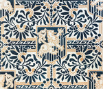 Load image into Gallery viewer, A close up of the pattern for this floorcloth featuring a lion in shield with floral and Greek Key elements.