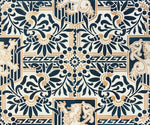 Load image into Gallery viewer, A close up of the pattern for this floorcloth featuring a lion in shield with floral and Greek Key elements.