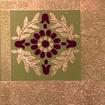 Load image into Gallery viewer, A close up of the corner of this Lion & Sheild floorcloth using the original wallpaper palette.