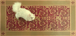 Load image into Gallery viewer, A full image of our Lion & Shield Floorcloth #4 with Opal providing scale.