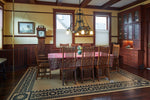 Load image into Gallery viewer, In-situ image of this floorcloth based on a pattern from Christopher Dresser's "Studies in Design" c. 1875. Photo by Sally Painter.