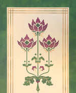 Load image into Gallery viewer, A close-up view of the poppy motif and border treatment for this floorcloth.