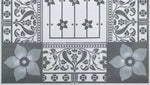 Load image into Gallery viewer, A close up of the corners and border for this floorcloth based on a Dresser design.