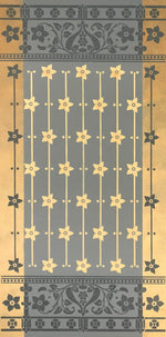 Load image into Gallery viewer, The full image of this floorcloth based on an 1875 Christopher Dresser pattern that looks both modern and influenced by Japanese design (which much of Dresser's work was) in this floorcloth version.