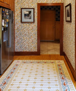 Load image into Gallery viewer, An in-situ photo of the StarFlower Floorcloth #6 from a different angle.