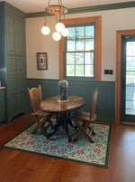 Load image into Gallery viewer, In-situ image of this floorcloth based on a lovely all-over floral pattern that is organic in its execution, creating a carpet of blooms, buds, and leaves.