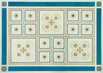 Load image into Gallery viewer, This image shows the full floorcloth based on this wonderful and rare geometric pattern by Christopher Dresser, c 1875.