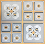 Load image into Gallery viewer, Close up image of this floorcloth based on a rare geometric Christopher Dresser design.