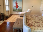 Load image into Gallery viewer, In-situ image of this floorcloth, pattern found painted on the floor of the Humphries House, c.1800.