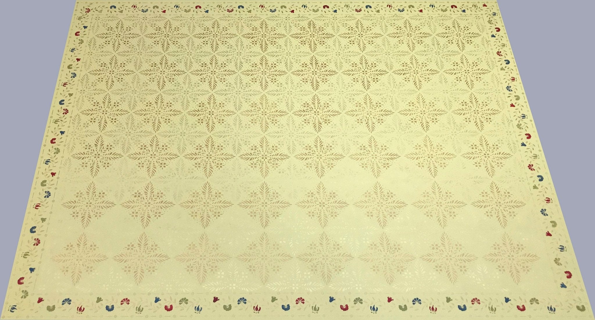 Full image of this floorcloth based on a pattern found in the Edward Durant House in Newton, MA, c1734.