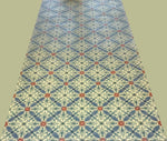 Load image into Gallery viewer, Full image of this floorcloth based on a Christopher Dresser design with an overall diamond pattern and slightly deco elements.
