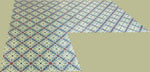 Load image into Gallery viewer, Full image of this floorcloth based on a Christopher Dresser design with an overall diamond pattern and slightly deco elements. This floorcloth was shaped to fit the room in which it resides.
