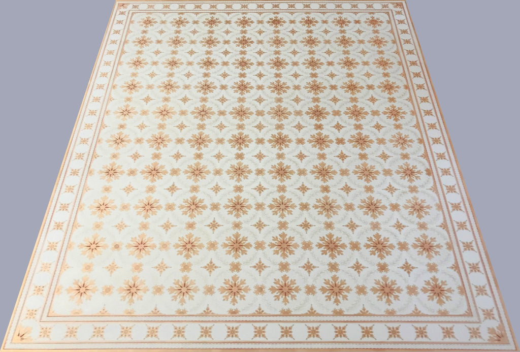 This is a full image of this floorcloth based on a pattern recorded by Esther Stevens Brazer from the Humphries House, c.1800.