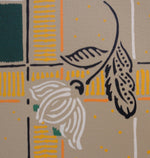 Load image into Gallery viewer, Close up of the fourth of five floral motifs in  Signoleum Floorcloth #1.
